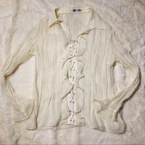 MK Solo Womens Sheer Cream Ruffle Blouse | Size 1